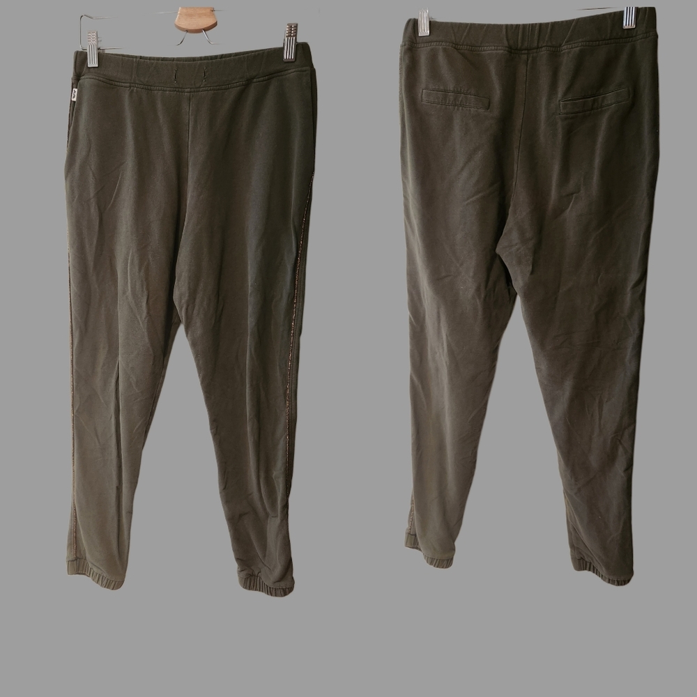 Jijil Medium Army Green Cotton Joggers Elastic Ankle Side Stripe, Back‎ Pockets